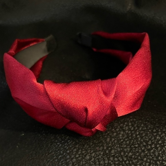 RUBY Red Sateen Shimmer Knotted Headband. - Picture 2 of 7